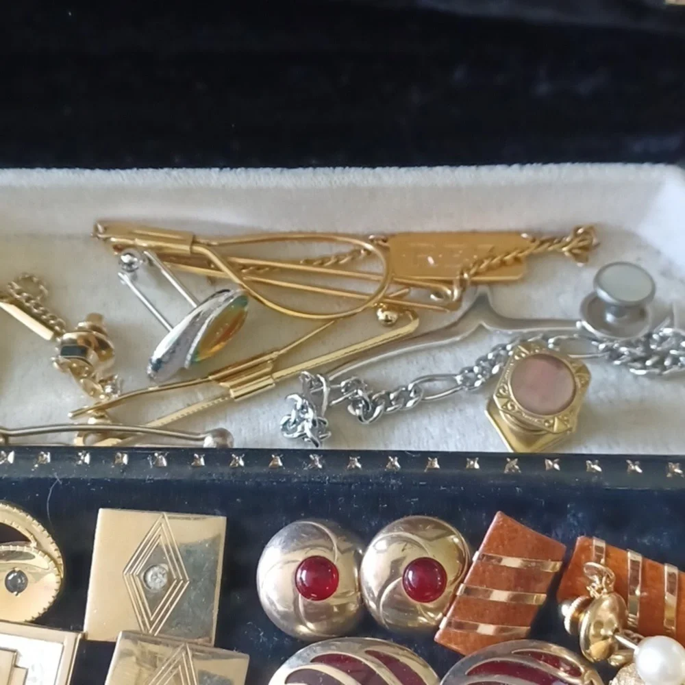 Vintage Cufflinks and Tie Clips, including storage box